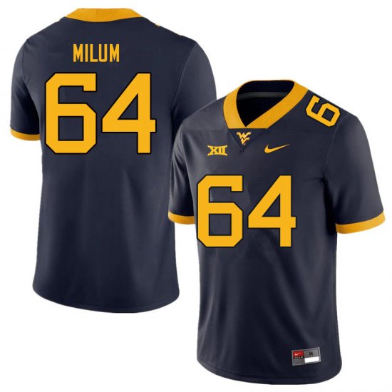 Men's West Virginia Mountaineers NCAA #64 Wyatt Milum Navy Authentic Nike Stitched College Football Jersey DK15Z88BM